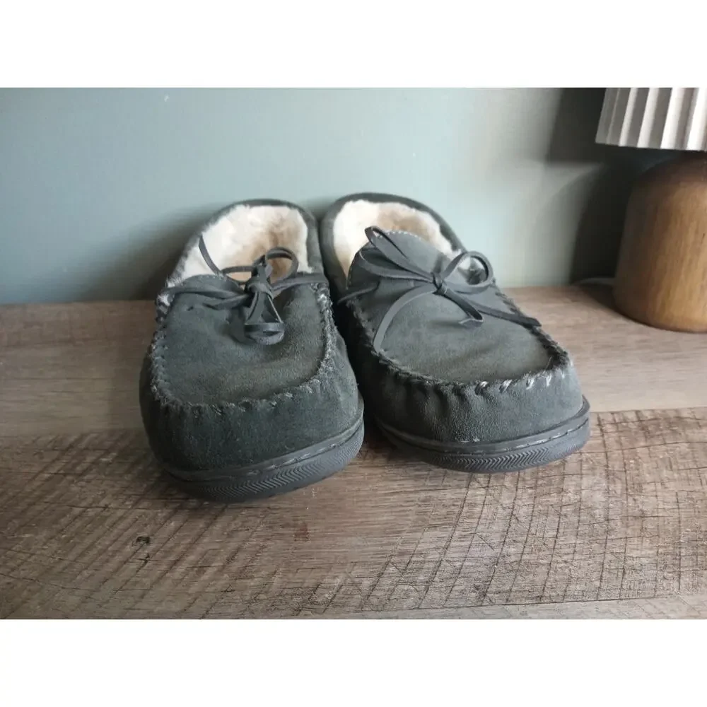 My Slippers Faux Fur Lined Leather Moccasins Mens 10 Cozy Cabin Dad Lounge